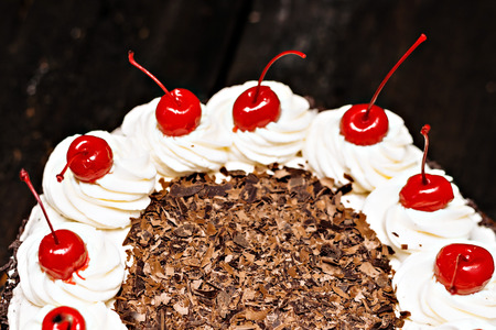 Black Forest cake on a dark backgroundの写真素材