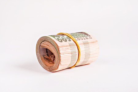pack of 500 hryvnia rolled.の写真素材
