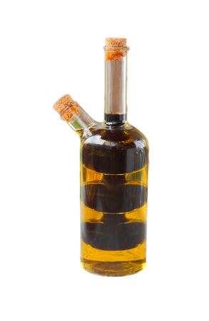 Bottle with olive and balsamic vinegar iaslom isolatedの写真素材