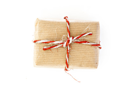 craft gift box with twine, isolated.の写真素材