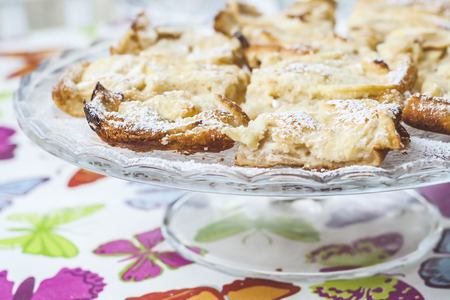 pie with apples on baking trayの写真素材
