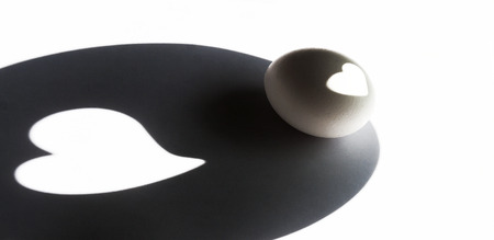 shadow of the eggs and the projection on his heart, abstract, black and white.の写真素材