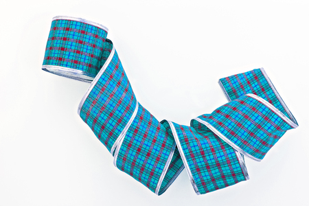 blue decorative wrapping tape isolated in a cage.の写真素材