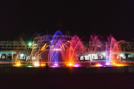The colorful of fountain on the lake at night. Egypt. Hurghada. Hotel Golden 5, October 9, 2016のeditorial素材