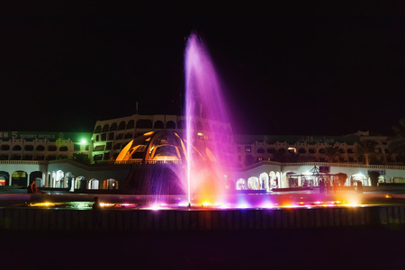 The colorful of fountain on the lake at night. Egypt. Hurghada. Hotel Golden 5, October 9, 2016のeditorial素材