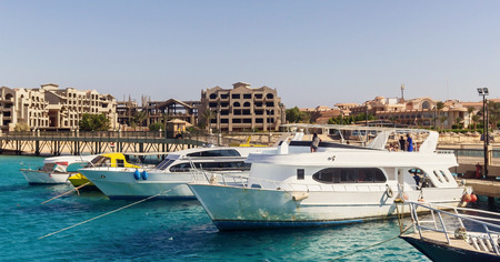 Tourist yachts and boats near the pier in Hurghada. Egypt..のeditorial素材