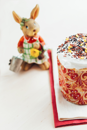 Kulich, Russian Easter bread with a protein cap and colored sprinklesの写真素材