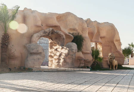 Hurghada, Egypt - October 9, 2016: View of the hotel grounds, a restaurant and an amphitheater.のeditorial素材