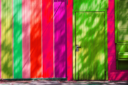 multi-colored wooden wall and door in the house, Kiev, Ukraine.の写真素材