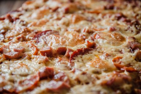 homemade pizza close-up raw and ready-made. Top view, copy space.の写真素材