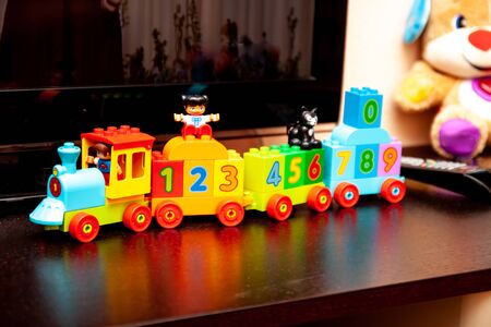 toy multi-colored children's train with numbers.の写真素材