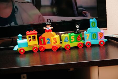 toy multi-colored children's train with numbers.の写真素材