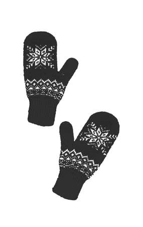 pair of the black knitted mittens with christmas pattern isolated onの写真素材