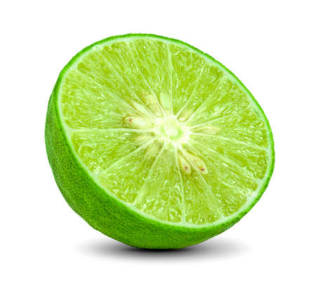 Juicy slice of lime isolated on white background