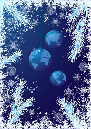  New Year or Christmas  background with branches of fir and Christmas-tree decorationsのイラスト素材