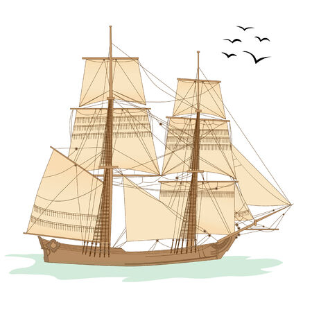  illustration of the tall ship of XVIII  centuryのイラスト素材