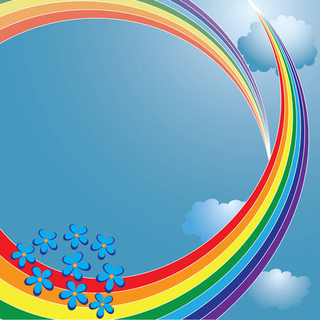 abstract background with rainbow and flowersのイラスト素材