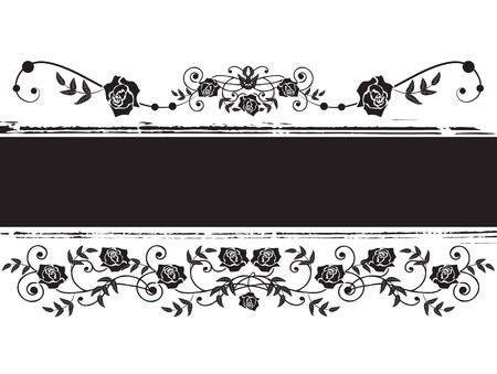vector banner with roses in black and white colorsのイラスト素材