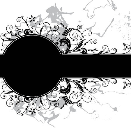 vector floral banner in black and white colorsのイラスト素材