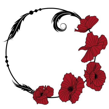  vector frame  with flowers of red poppyのイラスト素材