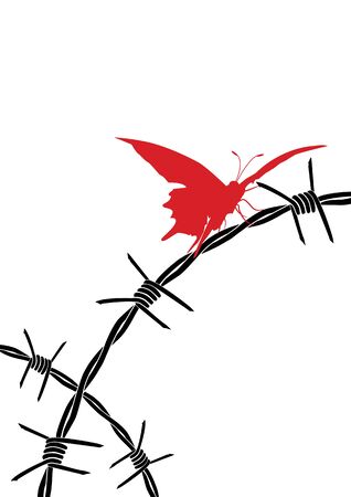 vector illustration of barbed wire and butterflyのイラスト素材