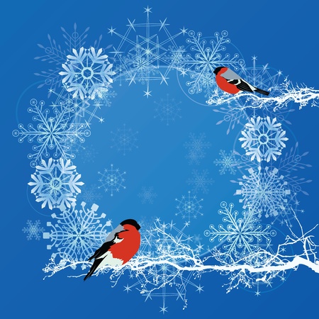vector abstract background with bullfinches in blue and white colors (EPS 10)のイラスト素材