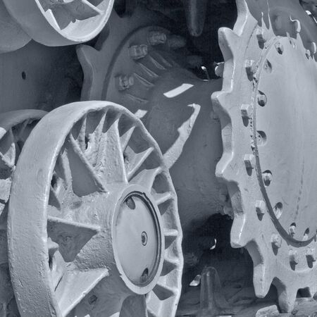 closeup fragment of caterpillar of old tankの写真素材
