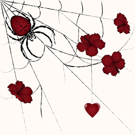 vector floral valentine illustration with spider and heartのイラスト素材