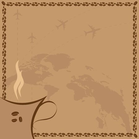 vector background with world map coffee and airplanesのイラスト素材