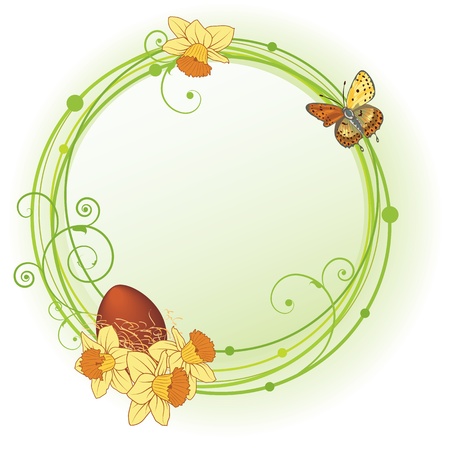 Easter vector floral frame with egg and  narcissusesのイラスト素材