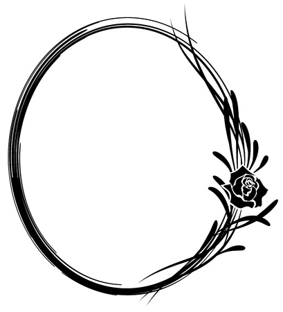 abstract vector floral frame  with flowers of rose in black and white colorsのイラスト素材