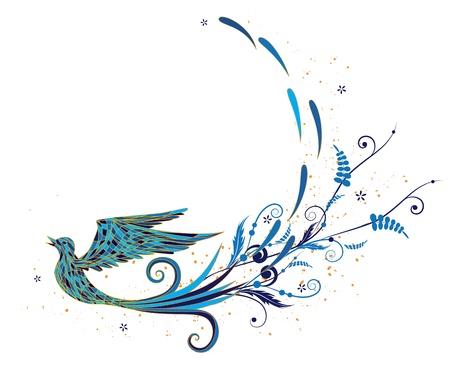 vector background with stylized blue bird and vegetable elementsのイラスト素材