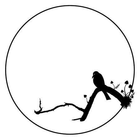 vector Halloween illustration with bird and mushroomsのイラスト素材