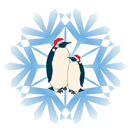 New Year illustration with penguins and snowflakeのイラスト素材