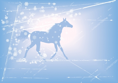 New Year vector background with horse in blue colorsのイラスト素材
