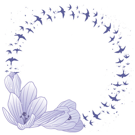 vector frame with flowers of crocus and swallow のイラスト素材