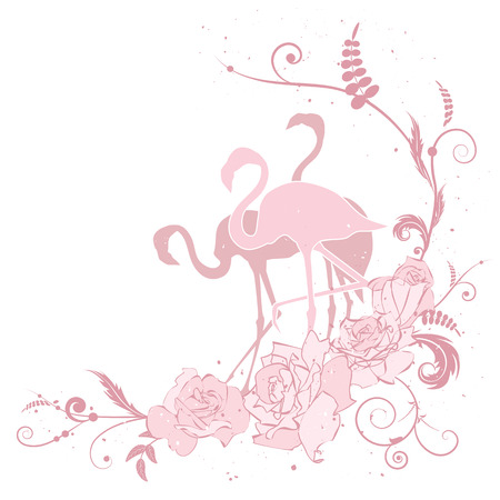 vector illustration with flamingo and roses in pink colorsのイラスト素材