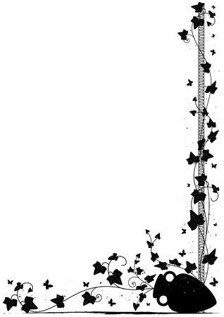 vector background with ivy, butterflies  and amphora for corner designのイラスト素材