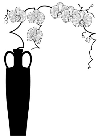 vector illustration with branches of orchid in black and white colorsのイラスト素材