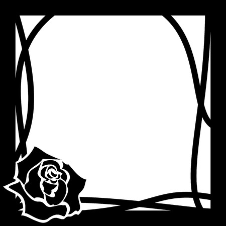 vector frame with rose in black and white colorsのイラスト素材