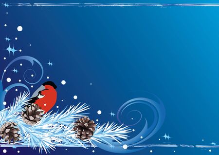vector Christmas background with bullfinch and firのイラスト素材