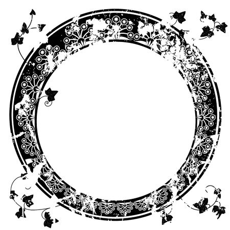 round vector frame with ivy in black and white colorsのイラスト素材