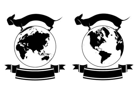 set of vector backgrounds with globe hemisphere and dachshundのイラスト素材
