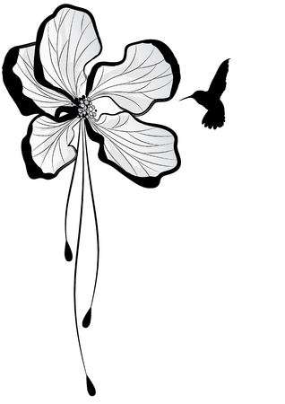 Floral with flower of apple tree and hummingbirdのイラスト素材