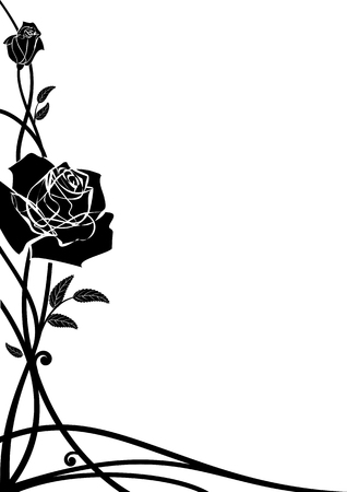 vector floral border with roses for corner design in black and whiteのイラスト素材