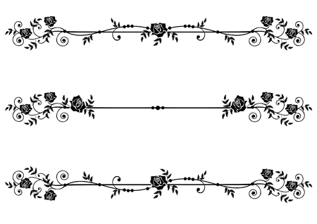 Vector floral set of dividers with roses in black and whiteのイラスト素材