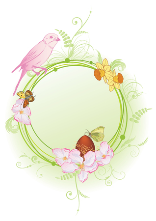 vector spring frame with bird, flowers and butterflies (EPS 10)のイラスト素材