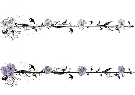 set of vector dividers with flowers of violaのイラスト素材