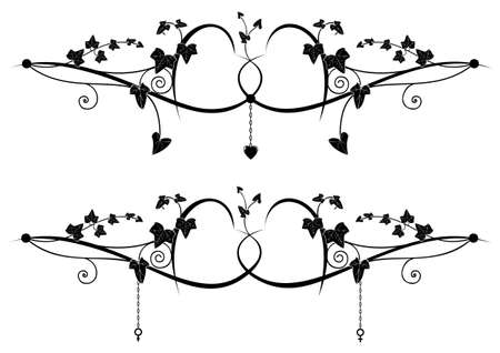 Set of valentine dividers with stylized hearts, ivy, chain and simbols of planets Venus and Marsのイラスト素材