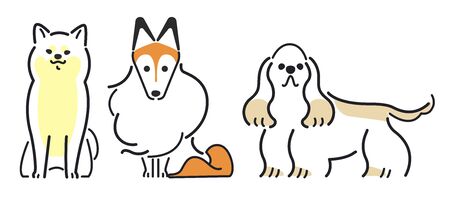 Shiba Inu and Shetland Sheepdog, American Cocker Spaniel Lined Upのイラスト素材